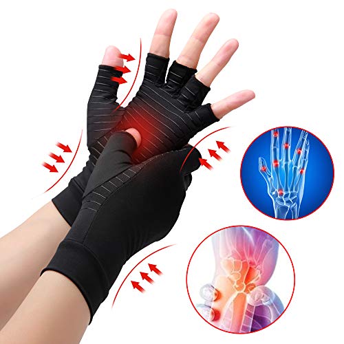 Product Cover Waxden Copper Compression Arthritis Gloves, Best Copper Infused Glove for Women and Men, Fingerless Arthritis Gloves, Pain Relief and Healing for Arthritis, Carpal Tunnel, 1 Pair, Black (Small)