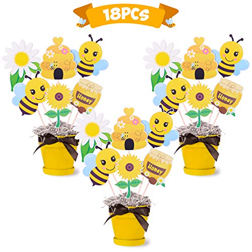 Product Cover Bumble Bee Party Centerpieces Honey Bee Baby Shower Table Centerpieces Sticks Bee Gender Reveal Birthday Party Photo Props Table Topper Decorations Set of 18