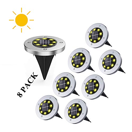 Product Cover ZLSJCKC Solar Disk Lights, Solar Powered Ground Lights Outdoor Waterproof with 8 LED In-Ground Light Sensor for Lawn, Garden, Yard, Driveway, Pathway, Walkway, Patio (Warm White)