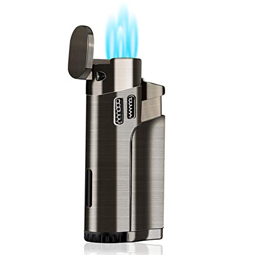 Product Cover Torch Lighter Refillable Fuel Butane Torch Lighters Quad 4 Jet Lighter with Punch Gas Fluid Torch Butane Lighters-Butane NOT Included (Black)