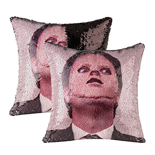 Product Cover cygnus Funny Mermaid Sequin Pillows Cover Dwight Magic Reversible Throw Pillow Cover Decorative Change Color Pillowcase 16x16(Black,type2)