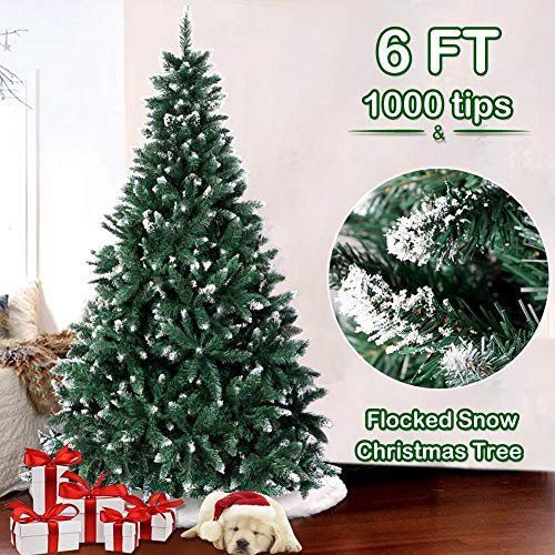 Product Cover AerWo 6FT Flocked Snow Christmas Tree, Artificial Christmas Pine Trees with Metal Stand for Festive Holiday Decor (1000 Tips)