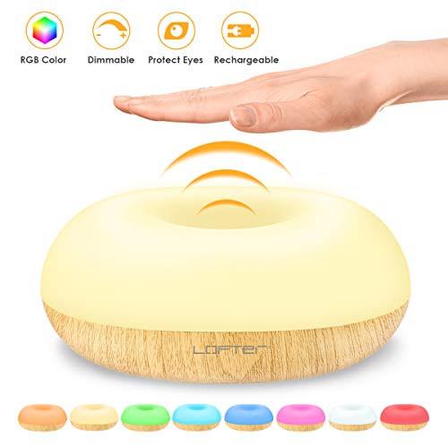 Product Cover Wood Grain LED Bedside Lamp, Gesture Control LED Night Light Lighting Dimmable Moon Light & 8 Colors Changing Portable Light