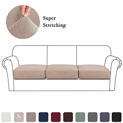 Product Cover Couch Cushion Slipcovers 3 Pieces, High Stretch Chair Seat Coats Super Soft Fabric Sofa Coverings Skid Repellent Washable (3 Pieces Cushion Covers, Sand)