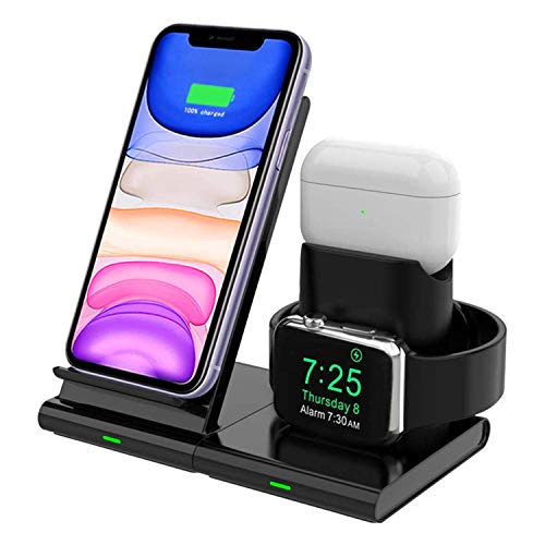 Product Cover Hoidokly 3 in 1 Wireless Charger Qi Fast Charging Station Dock 7.5W Charge Stand for Apple Watch Series 5/4/3/2/1, AirPods 1/2/Pro, iPhone 11/11 Pro Max/XS Max/XS/XR/X/8/8 Plus (No iWatch Cable)