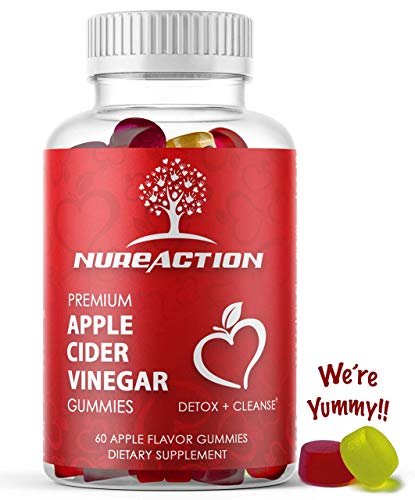Product Cover Premium Apple Cider Vinegar Gummies With The Mother Enzymes and Ginger By NuReaction - Gummy Alternative To Capsules and Tablets. Unfiltered and All-Natural - Gentle Detox, Cleanse and Bloating Relief