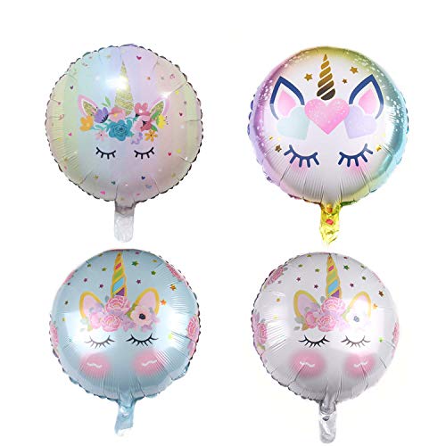 Product Cover 4 pcs Unicorn Balloons Party Supplies,18'' Unicorn Round Foil Helium Balloon,Balloons for Baby Unicorn Theme Birthday Part Decorations