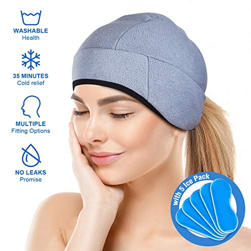 Product Cover Headache and Migraine Relief Cap,A Headache Ice Hat for Migraine Headaches and Tension Relief,Adjustable, Grey, Comfortable, Long Cool