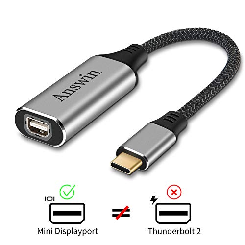 Product Cover USB C to Mini Displayport Adapter (4K@60Hz), Answin USB-C/Thunderbolt 3 to Mini Displayport Adapter for New iPad Pro 2018, MacBook Pro 2016-2019, Galaxy S10 and More USB Type-C Devices (Grey)