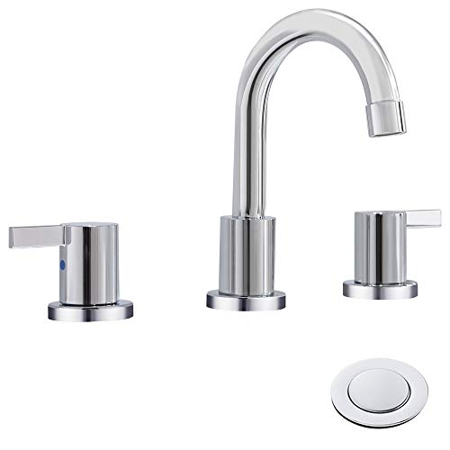 Product Cover 2 Handle 8 inch Widespread Bathroom Sink Faucet with Metal Pop-Up Drain By Phiestina, Chrome,WF015-1-C