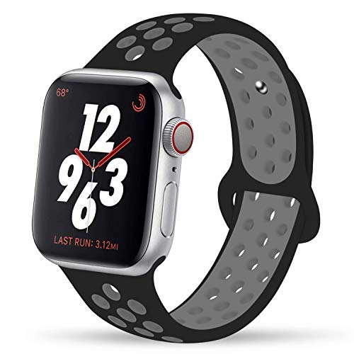 Product Cover YC YANCH Greatou Compatible for Apple Watch Band 42mm 44mm,Soft Silicone Sport Band Wrist Strap Compatible for iWatch Apple Watch Series 5/4/3/2/1,Nike+,Sport,Edition,M/L,Black Coolgray