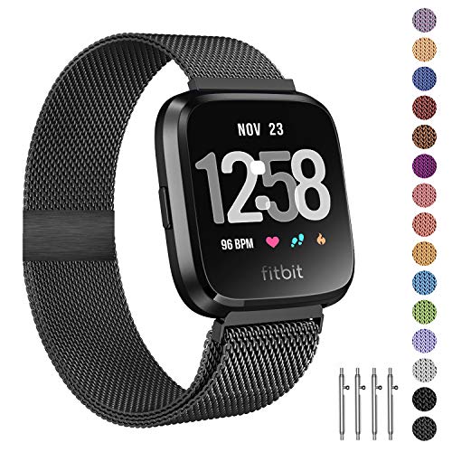 Product Cover Fitlink Metal Bands Compatible for Fitbit Versa/Versa Lite Edition/Versa 2 Smart Watch for Women and Men,Small and Large, Multi-Color (Black,Large)