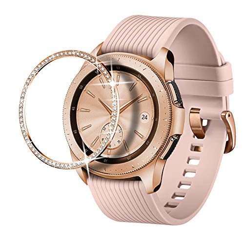 Product Cover Dsytom Jewelry Bezel Ring Compatible with Galaxy Watch Bezel 42mm,Gear Sport Watch Bezel Cover Protector Adhesive Loop Anti Scratch Design for Samsung Galaxy Watch 42mm/Gear Sport(Rose Gold)