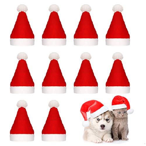Product Cover Beiabang 10 Pcs Dog Cat Pet Santa Hat Christmas Pet Costumes Santa Hat Pet Christmas Photo Props with a Christmas Drawstring Gift Bag for Puppy Kitten Small Cats Dogs