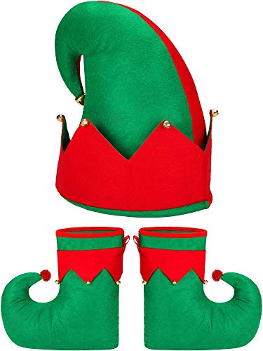 Product Cover Santa Elf Costume Set Novelty Elf Shoes Elf Hat for Adult Christmas Costume Accessories