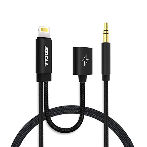 Product Cover SOCLL 3.5mm Aux Cable Compatible with iPhone to Headphone with Charger,Aux Adapter Cord Compatible with iPhone to Car Stereo or Headphone Audio Jack,Compatible with iPhone X/8/7/6 (Black)