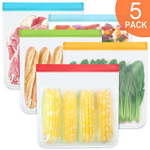 Product Cover Reusable Gallon Storage Bags 5-Pack, LEAKPROOF Freezer Bags, EXTRA THICK Gallon Ziplock Bags for Marinate Meats, Vegetables, Fruit, Cereal, Sandwich, Snack, Travel Items, Meal Prep, Home Organization