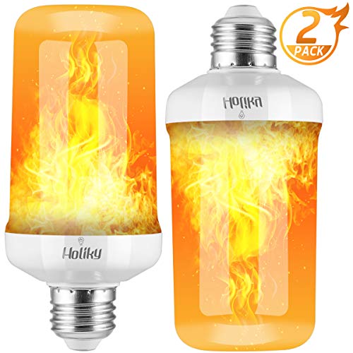 Product Cover LED Flame Lights Bulbs, Flame Effect Light Bulbs for Christmas Decorations, Updated 4 Modes Fire Flicker Flame Bulb with Upside Down Effect, Orange Christmas Lights Bulbs, 7W E26 Flame Light (White)