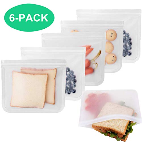 Product Cover Reusable Storage Bags, 6 Pack Leakproof Ziplock Sandwich Bags, Extra Thick PEVA Reusable Freezer Bags for Snack Fruits Lunch, Food Storage Home Organization Travel Make-up BPA Free