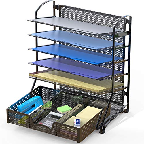Product Cover SimpleHouseware 6 Trays Desk Document File Tray Organizer with Supplies Sliding Drawer, Black