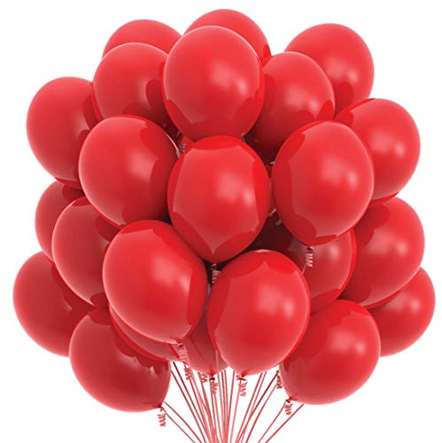 Product Cover Prextex 75 Red Party Balloons 12 Inch Red Balloons with Matching Color Ribbon for Red Theme Party Decoration, Weddings, Baby Shower, Birthday Parties Supplies or Arch Décor - Helium Quality