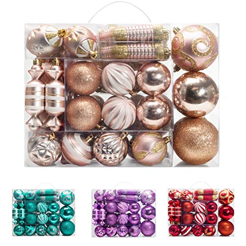 Product Cover AMS 81ct Christmas Ball Assorted Pendant Shatterproof Ball Ornament Set Seasonal Decorations with Reusable Hand-Help Gift Boxes Ideal for Xmas, Holiday and Party (81ct, Champagne)