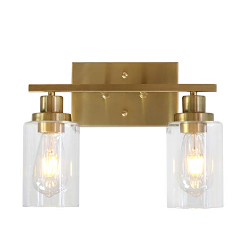 Product Cover MELUCEE 2-Light Wall Sconce Brass Vanity Light Fixture Modern Style with Clear Glass Shade for Bathroom Hallway Bedroom Living Room Kitchen