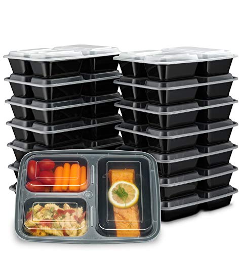 Product Cover Ez Prepa [15 Pack] 32oz 3 Compartment Meal Prep Containers with Lids - Food Storage Containers BPA Free Plastic, Bento Box, Lunch Containers, Microwavable, Freezer and Dishwasher Safe, Food Containers