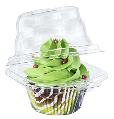 Product Cover Katgely Individual Cupcake Container - Single Compartment Cupcake Carrier Holder Box - Stackable - Deep Dome - Clear Plastic - BPA-Free- (Pack of 100)