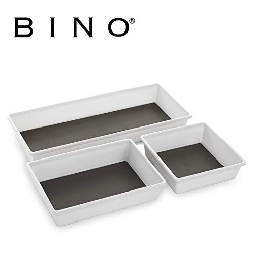 Product Cover BINO 3-Tray Drawer Organizer Bin Pack - White, Large | Multi-Purpose Storage | Soft-Grip Lining and Non-Slip Rubber Feet | Durable | BPA-Free