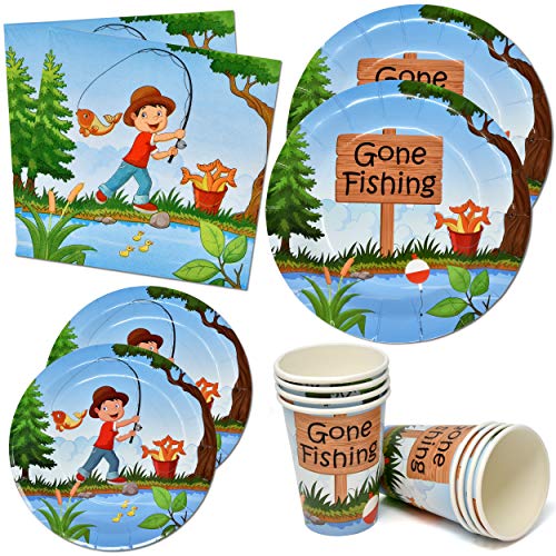 Product Cover Little Fisherman Gone Fishing Party Supplies Tableware Set 24 9