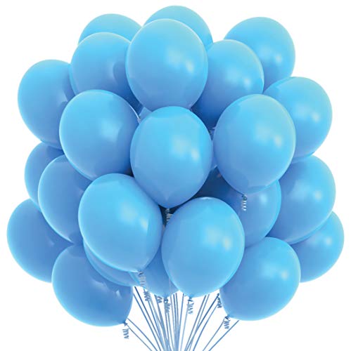 Product Cover Prextex 75 Light Blue Party Balloons 12 Inch Light Blue Balloons with Matching Color Ribbon for Light Blue Theme Party Decoration, Baby Shower, Birthday Parties Supplies or Arch Décor - Helium Quality