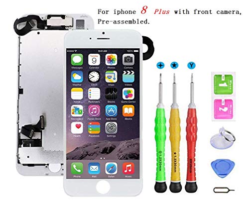 Product Cover Screen Replacement Compatible with iPhone 8 Plus Full Assembly - LCD 3D Touch Display Digitizer with Sensors and Front Camera, Fit Compatible with iPhone 8 Plus (White)