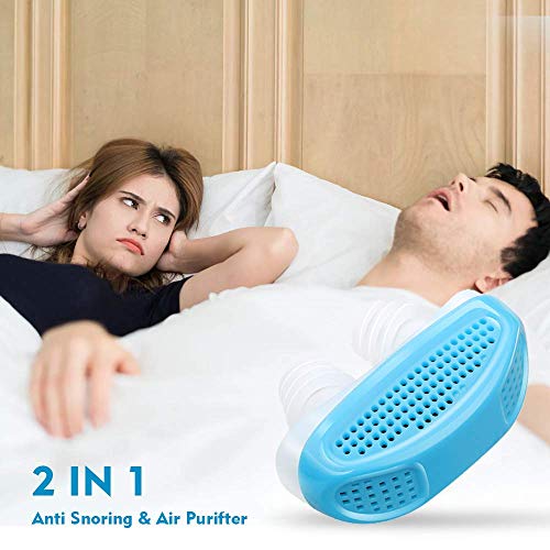 Product Cover 2 in 1 Soft Anti Snoring Device and Air Purifier -Sleep Device Prevent Snoring Clip Breathing Sleep Nose Care Filters- Snoring Solution Nasal Dilator for Breathing (Blue)