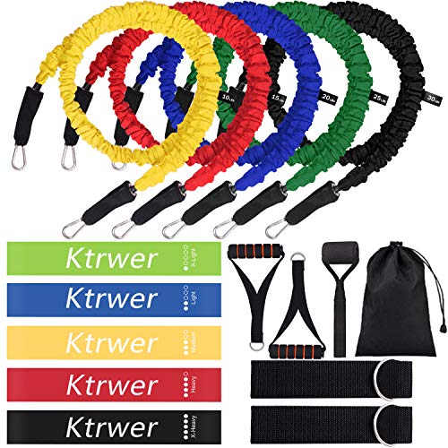 Product Cover Ktrwer 16 Pcs Resistance Bands Set Workout Exercise Bands with Handles Door Anchor Carry Bag Resistance Loop Bands for Home Fitness Crossfit Stretching Strength Training