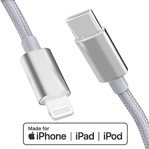Product Cover Apple MFi Certified USB C to Lightning Cable Made for iPhone X/XS/XR/XS Max / 8/8 Plus, Supports Power Delivery (for Use with Type C Chargers) 4FT (Silver)