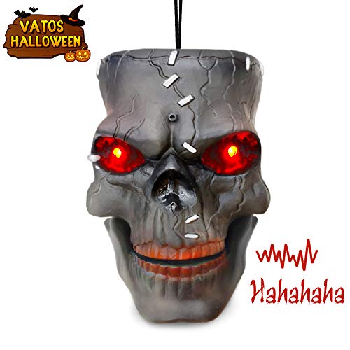 Product Cover VATOS Halloween Decoration Hanging Skull Head with LED Flashing Eyes & Scary Laughter & Biting Mouth Acoustic Sensor Voice Control Zombie Head| Best Festival Outdoor Indoor Yd Pub Party Decor Favor
