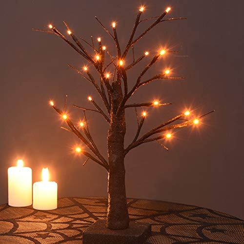 Product Cover Twinkle Star 24 LED Lighted Birch Tree Battery Operated with 24 DIY Pumpkins, Indoor Home Table Desktop Best Holiday Decorations