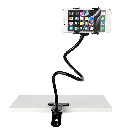 Product Cover Slopehill Gooseneck Phone Holder for iPhone X XR XS 8 7 Plus Samsung Galaxy S10, Cell Phone Clip Holder for Bedroom Desktop Office Bathroom Kitchen, Rotate Freely Lazy Bracket Holder, Black