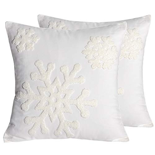 Product Cover Afirmly 18x18,Cotton Christmas Blessing Throw Pillow Cover for Bed Sofa Cushion Car Snowflake Embroideried Pillowcases ,1pair White