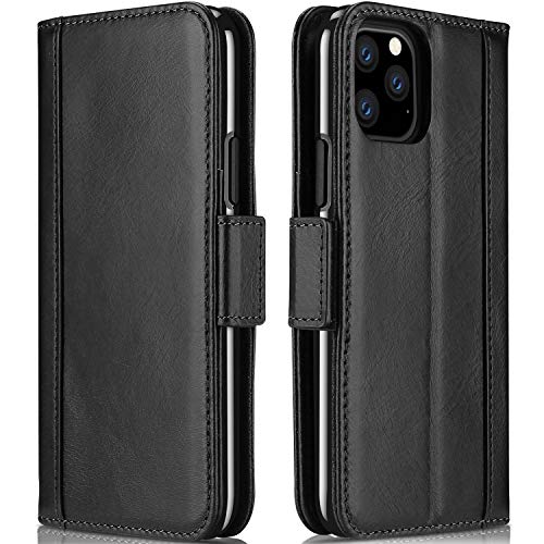 Product Cover Procase iPhone 11 Pro Max Genuine Leather Case, Vintage Folio Flip Case with Kickstand Card Holders Leather Wallet Case for iPhone 11 Pro Max 2019 -Black