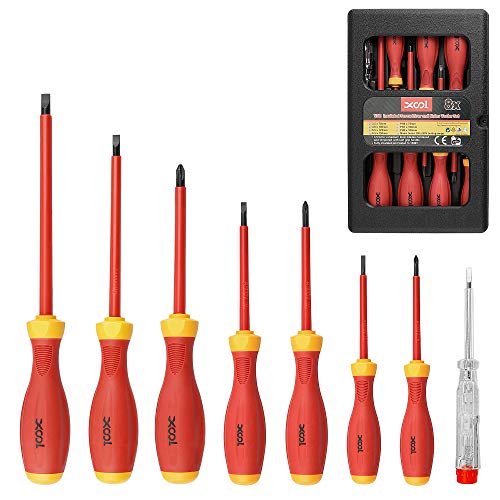 Product Cover XOOL 1000V Insulated Electrician Screwdrivers Set with Magnetic Tips, Slotted and Phillips Bits Non-Slip Grip, 8 Piece