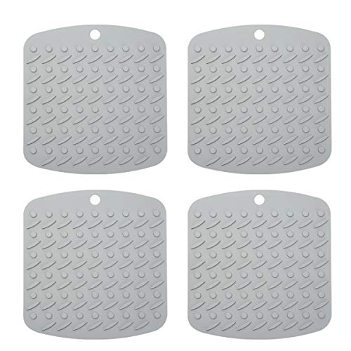 Product Cover Premium Silicone Pot Holder Silicone Trivets for Hot Dishes, Spoon Rest Garlic Peeler Non Slip, Heat Resistant Hot Pads Potholders and Oven Mitts. Multipurpose Kitchen Tool 4 Pack Grey, 7x7