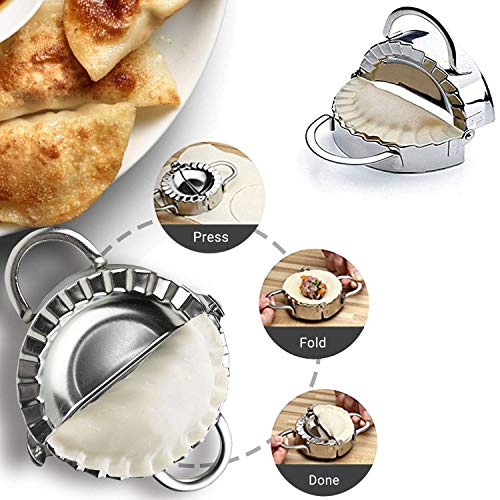 Product Cover Dumpling Maker, Prowithlin Dumpling Maker/Press Stainless Steel Dumpling Maker Kit Ravioli Empanada Press Mold, Pierogi Wrapper Pastry Tools (3.74 in, Large Size)