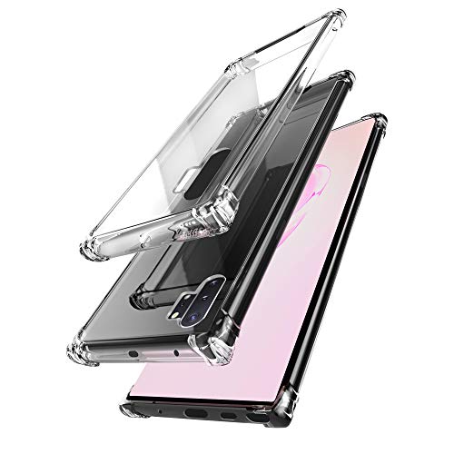 Product Cover amCase Samsung Galaxy Note 10 Plus Clear Case, Hybrid Shock Absorbing TPU Frame and Rigid Back Plate Protective Case for Galaxy Note 10+ (2019) - Clear