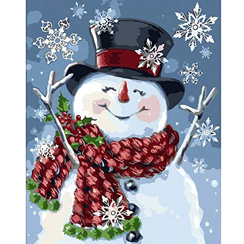 Product Cover Blovec DIY Paint by Numbers for Adults Acrylic Oil Painting by Numbers Kits Art Crafts for Home Wall Decoration 16x20 Inch (Snowman with Hat)