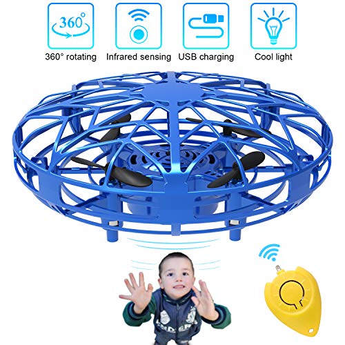 Product Cover Mini Drones for Kids & Adults, RC UFO Helicopter with LED Lights, Hand Operated Easy Indoor Outdoor Small Orb Flying Ball Drone Toys Gifts for 4, 5, 6, 7, 8, 9, 10 Years Old Kids, Boys & Girls(Blue)