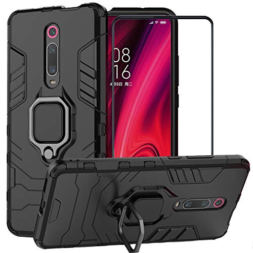 Product Cover BestAlice for Xiaomi Redmi K20/K20 Pro/Mi 9T/9T Pro Case, Hybrid Heavy Duty Protection Shockproof Defender Kickstand Armor Case Cover Tempered Glass Screen Protector，Black
