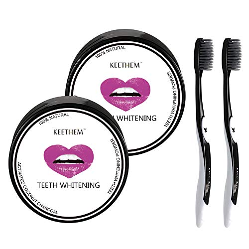 Product Cover Keethem Teeth Whitening (2 PACK) Natural Activated Charcoal Teeth Whitening Powder with 2 Bamboo ToothBrushes