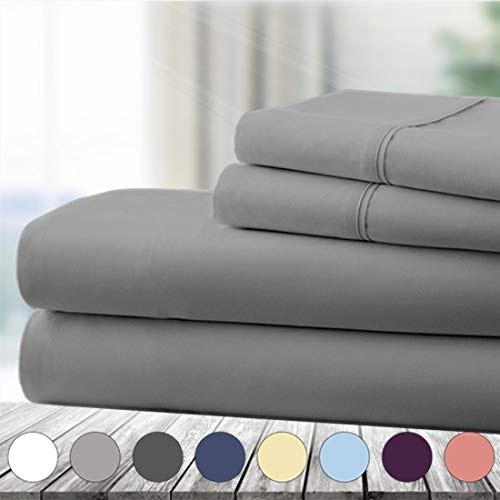 Product Cover Abakan Queen Bed Sheet Set 4 Piece Super Soft Brushed Microfiber 1800 Thread Count Hotel Luxury Egyptian Sheet Breathable, Wrinkle, Fade Resistant Deep Pocket Bedding Sheet Set (Queen, Grey)